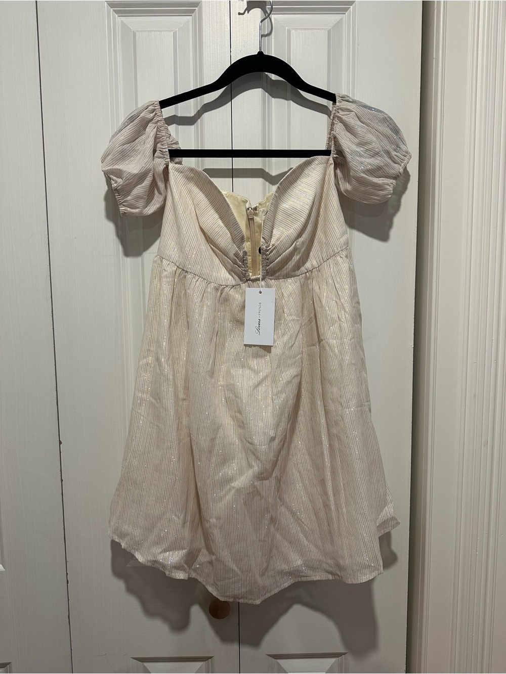 Lovers + Friends Shimmery Ivory-Striped Mini Dress | XS